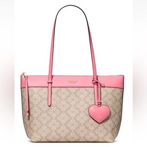 New Kate Spade All Day Spade Flower Tote Bag with Charm Dark Beige Grapefruit